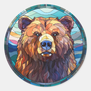 Zoet Glas in lood Grizzly Beer Ronde Sticker