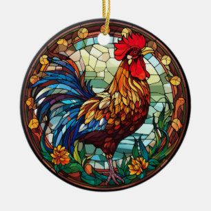 Zoet Glas in lood Kippen Haan Keramisch Ornament