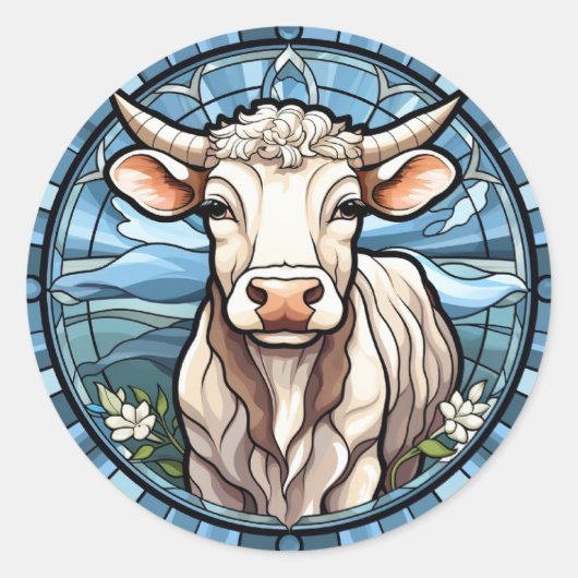 Zoet Glas in lood Rundvee Koe Ronde Sticker (Voorkant)