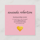 Zoet Gouden Hart (roze) Vierkante Visitekaartje (Achterkant)