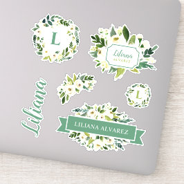 Zoet groen bloemenmonogram sticker