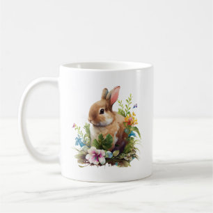 Zoet konijn in een bloemenveld koffiemok