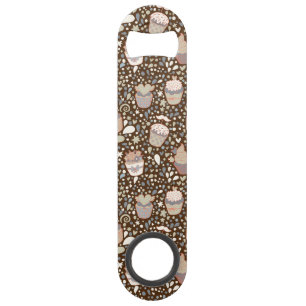 Zoet patroon gemaakt van smaakvolle cupcakes speed flessenopener