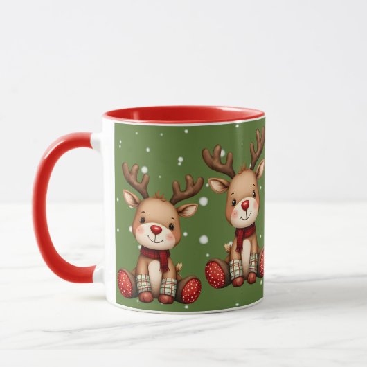 Zoet Rendierpaar in Kerstsneeuwval Mok (Links)