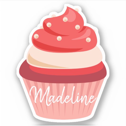 Zoet rood fluweel crème cupcake sticker (Voorkant)