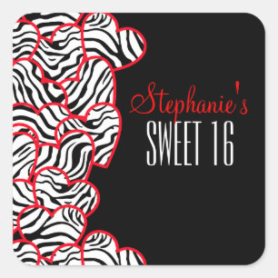 Zoet rood zebra harten Sweet 16 Verjaardag sticker