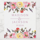 Zoet Roos Waterverf Bloemen Bruiloft Monogram Wijn Etiket (Enkel label)