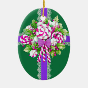 Zoet Roze en Paarse Keramisch Ornament