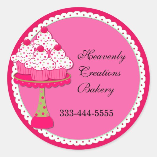 Zoet Roze Ronde Cupcake Bakkerij Stickers (Voorkant)