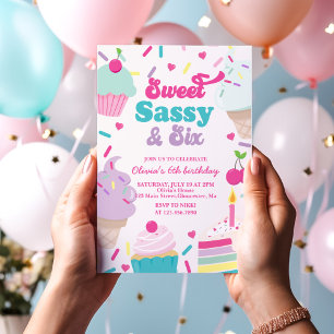 Zoet, Sassy en Zes Ijs en Taart Verjaardag Kaart