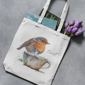 Zoet Sinaasappel Robin Bird Teacup Waterverf Tote Bag