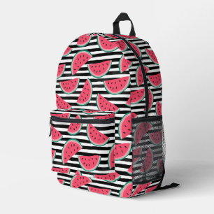 Zoet watermelon op Stripes Black & White Pattern Bedrukte Rugzak