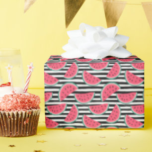 Zoet watermelon op Stripes Black & White Pattern Cadeaupapier