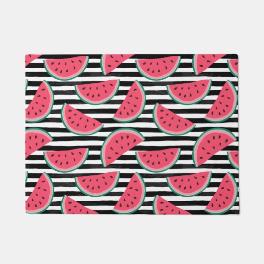 Zoet watermelon op Stripes Black & White Pattern Deurmat (Voorkant)