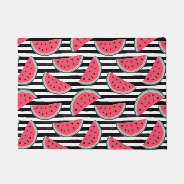 Zoet watermelon op Stripes Black & White Pattern Deurmat (Voorkant)