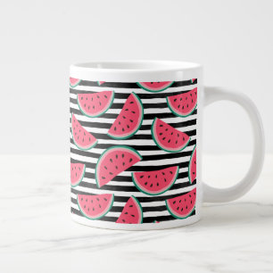 Zoet watermelon op Stripes Black & White Pattern Extra Grote Beker