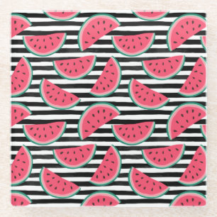 Zoet watermelon op Stripes Black & White Pattern Glazen Onderzetter