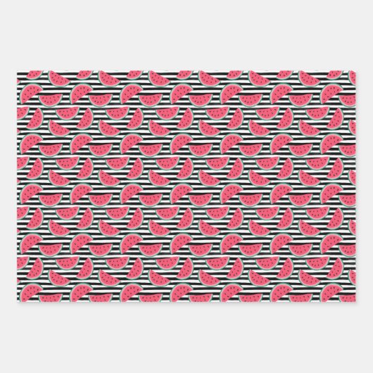 Zoet watermelon op Stripes Black & White Pattern Inpakpapier Vel (Voorkant 3)