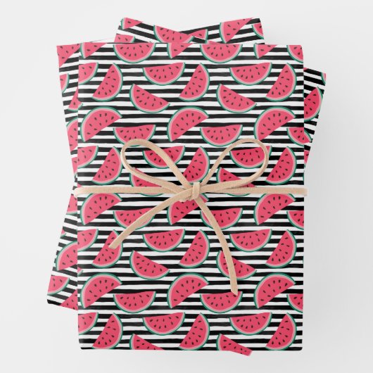 Zoet watermelon op Stripes Black & White Pattern Inpakpapier Vel (In situ)