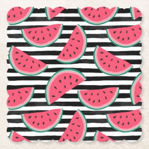 Zoet watermelon op Stripes Black & White Pattern Kartonnen Onderzetters