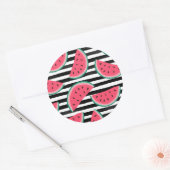 Zoet watermelon op Stripes Black & White Pattern Ronde Sticker (Envelop)