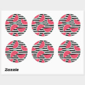 Zoet watermelon op Stripes Black & White Pattern Ronde Sticker (Vel)