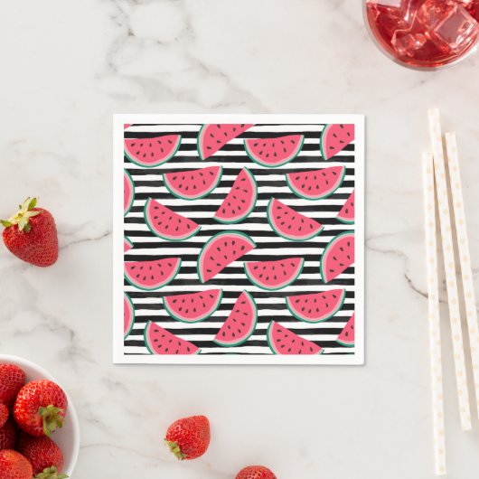 Zoet watermelon op Stripes Black & White Pattern Servet (Insitu)