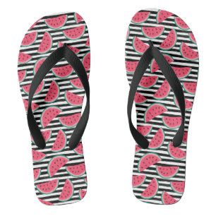 Zoet watermelon op Stripes Black & White Pattern Teenslippers