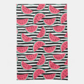 Zoet watermelon op Stripes Black & White Pattern Theedoek (Verticaal)