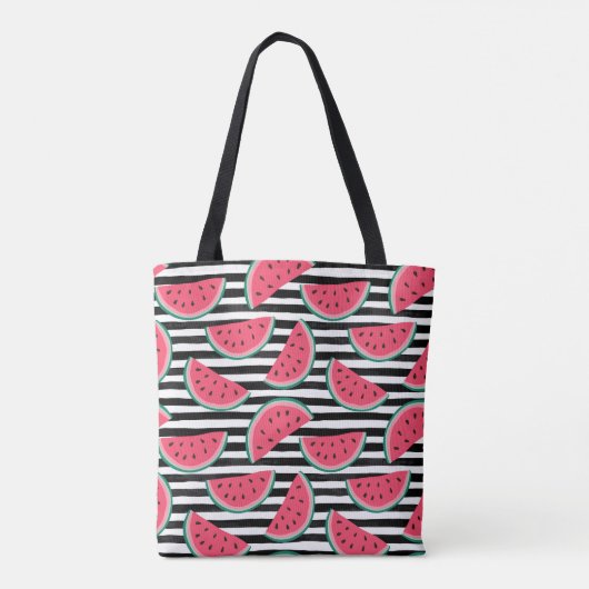 Zoet watermelon op Stripes Black & White Pattern Tote Bag (Achterkant)