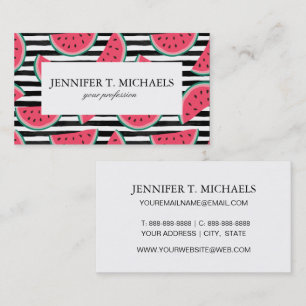 Zoet watermelon op Stripes Black & White Pattern Visitekaartje