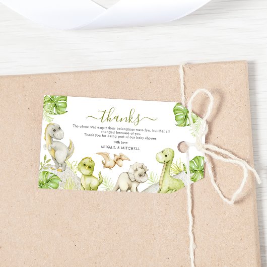 Zoet Waterverf Dinosaurus Babyfeestje Cadeaulabel