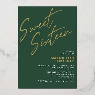 Zoet Zestien Emerald Groen en Goud 16e Verjaardag Folie Uitnodiging