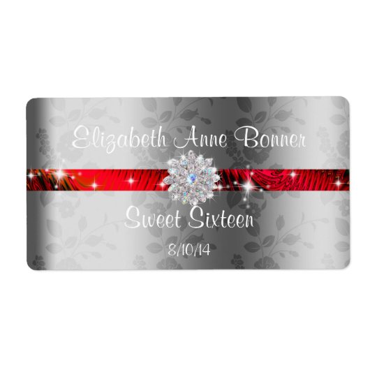Zoet Zestien Rood met Sparkle, Gepersonaliseerd Etiket (Voorkant)