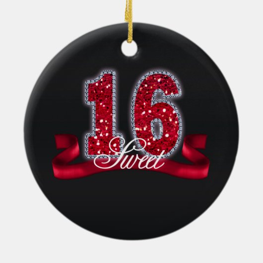 Zoet Zestien Sparkle Rood ID242 Keramisch Ornament (Achterkant)