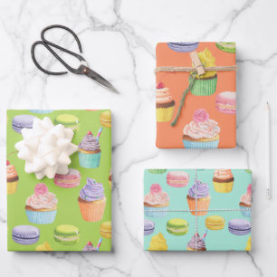 Zoetbakken, cupcakes en macaroons inpakpapier vel