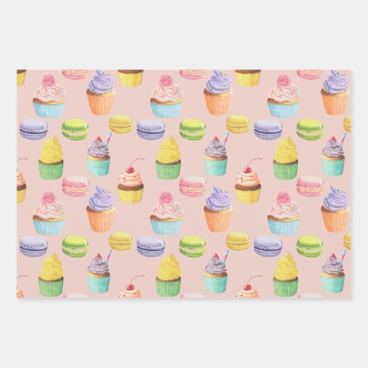 Zoetbakken, cupcakes en macaroons inpakpapier vel (Voorkant 2)