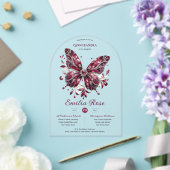Zoete15 Vlinders QUINCEANERA Burgundy Diamant Acryl Uitnodigingen (Insitu (Huwelijk))