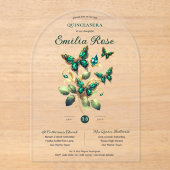 Zoete15 Vlinders QUINCEANERA Smaragdgroen Goud Acryl Uitnodigingen (Voorkant)