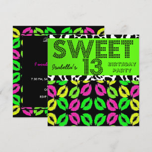 Zoete 13 13e verjaardag Lippen Koe Limoen Roze Zwa Kaart