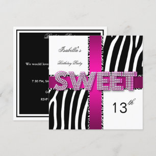 Zoete 13 13e Verjaardag Zebra Koe Roze Zwart Wit Kaart