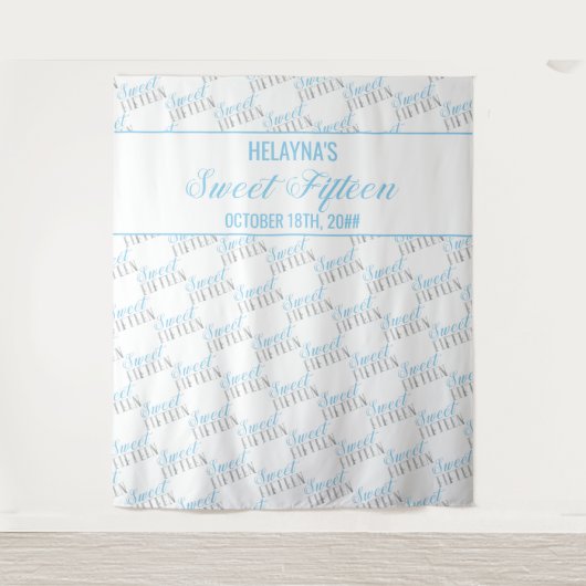 Zoete 15 Baby Blauwe Zilveren Verjaardagsfeest Ach Wandkleed (Voorkant)
