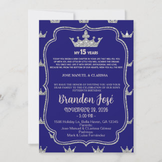 Zoete 15 jongen verjaardagsuitnodiging, blauw & zi kaart