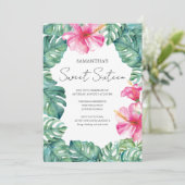 Zoete 16 Aquarel Roze Bloemige Tropisch Kaart (Staand voorkant)