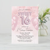 Zoete 16 ballonnen op roze glitter marmer kaart (Staand voorkant)