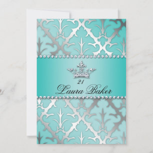 Zoete 16 Birthday Damask Baby shower Crown Kaart