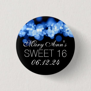 Zoete 16 Birthday Party Blue Bokeh Lights Ronde Button 3,2 Cm