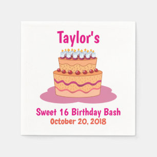 Zoete 16 Birthday Party Pink met Cake Servet
