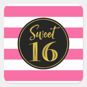 Zoete 16 Birthday Pink Black White Gold Vierkante Sticker