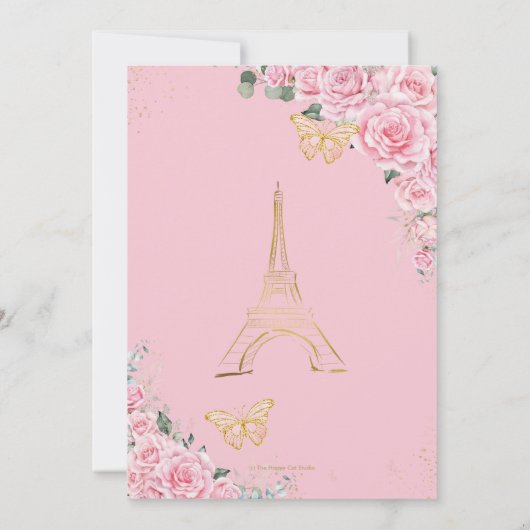 Zoete 16 Birthday Pink Floral Paris Eiffel Gold Kaart (Achterkant)